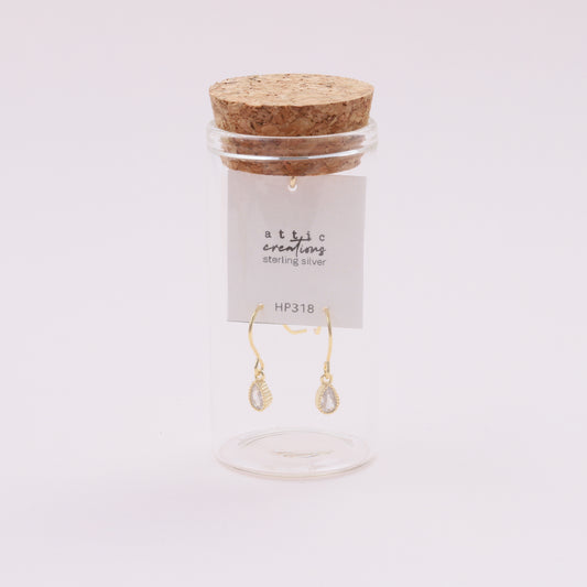 HP318 Teardrop CLEAR gemstone hook earrings