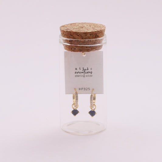 HP325 Midnight Blue dangle & clear gemstone with raised dot hoop earrings