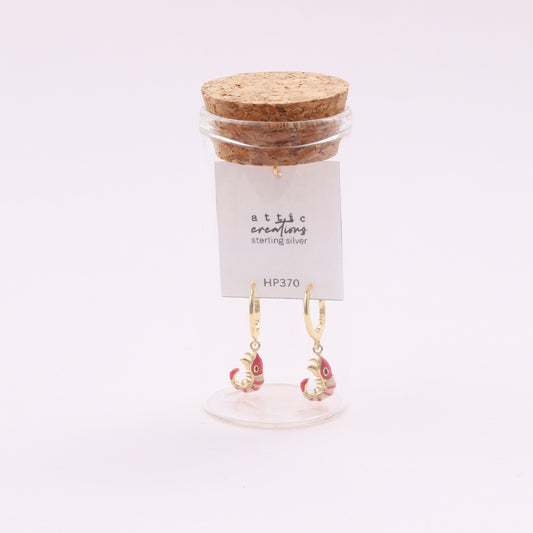 HP370 Red enamel prawn hoop earrings