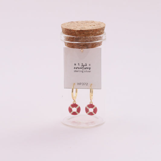 HP372 Red enamel lifesaver hoop earrings
