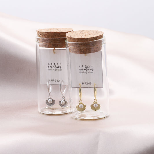 HP242/HP243 Hanging pearl and oyster hoop earrings