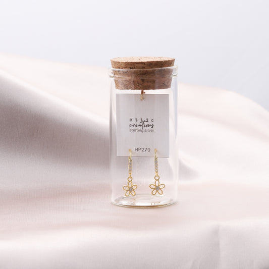 HP270 Hanging cut-out flower hoop earrings with gem details