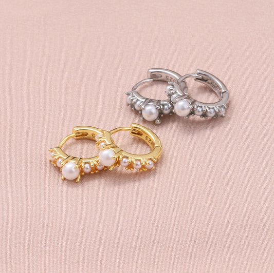 MEH057/ MEH058 Multi Pearls Ear Hoops /Silver/Gold