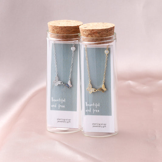 ST9009 Beautiful And Free Two Butterflies Necklace SILVER
