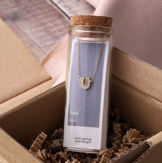 ST9029 GOOD LUCK Crystal Horseshoe Necklace Gold