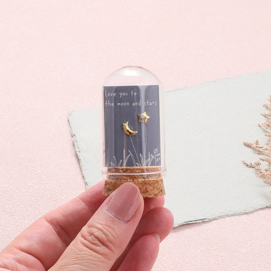 TT58115/116 LOVE YOU TO THE MOON AND STARS asymmetrical monn and star earrings