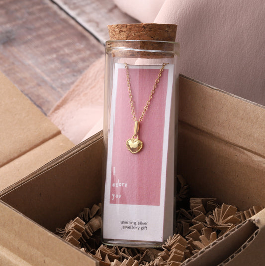 ST9044 I ADORE YOU Dotted Edge Heart Necklace GOLD