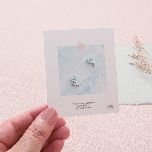 ME290 Blue enamel flower earrings