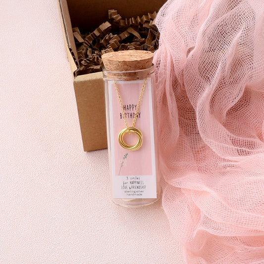 ST8012 Happy birthday three circles necklace gold