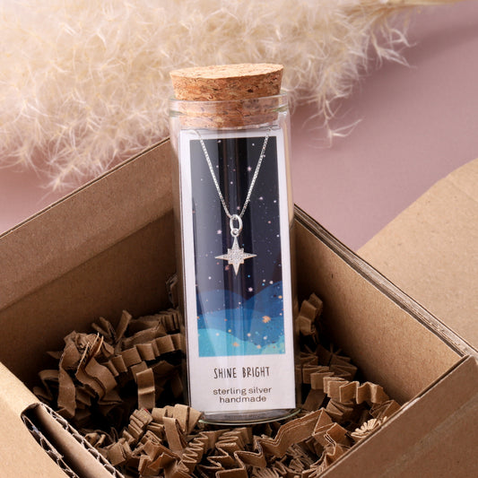 NT019 'SHINE BRIGHT' Crystal north star Silver necklace