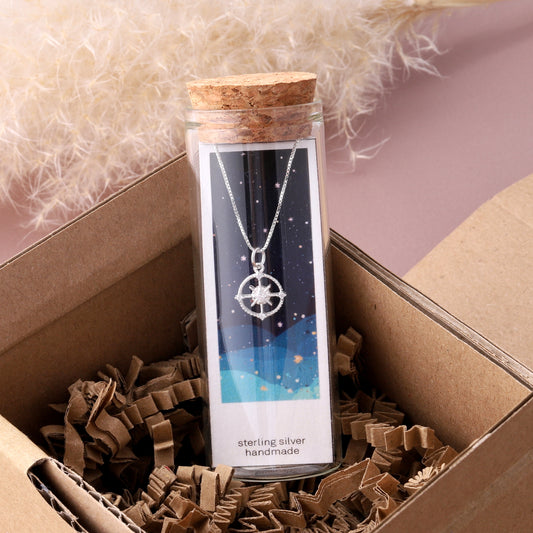 NT020  Crystal compass Silver necklace