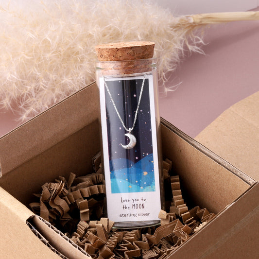 NT025/26  'Love you to the Moon'  Small Crescent moon necklace