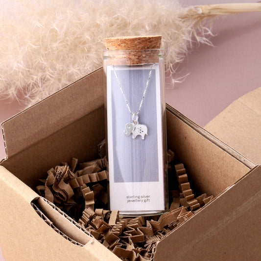 NT050  Floral elephant Silver necklace
