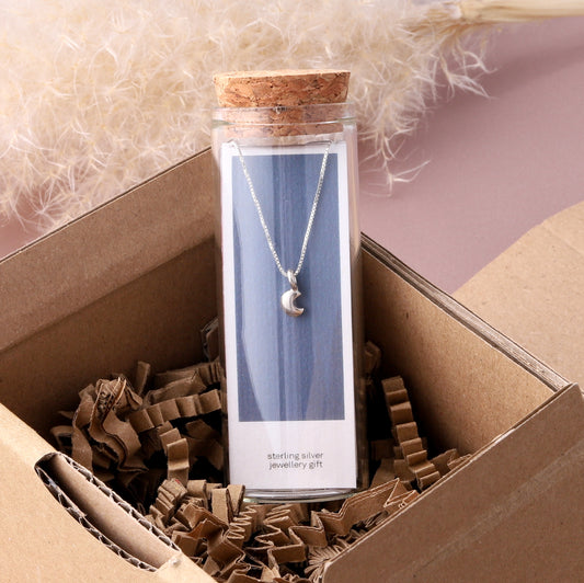 NT027 Tiny crescent moon Silver necklace
