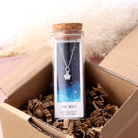 NT3011 Shine Bright Crystal Star Necklace Silver
