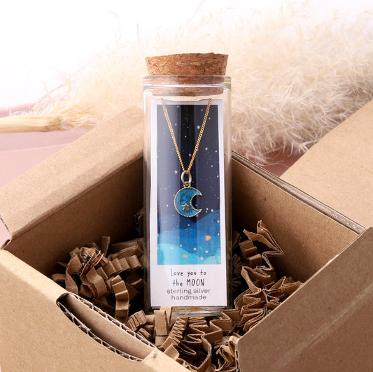 NT3024 Love You To The Moon Blue Moon Necklace Gold