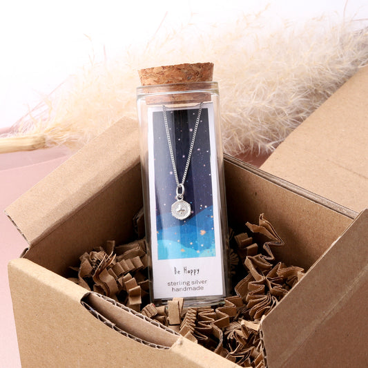 NT3021 Be Happy Clover Disc Necklace Silver