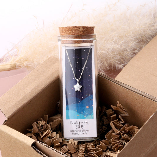 NT3009 Reach For The Stars Brushed Star Necklace Silver