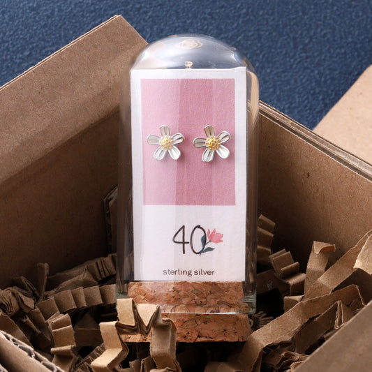 TT61023  '40th' Flower Earrings Daisy Flower Silver