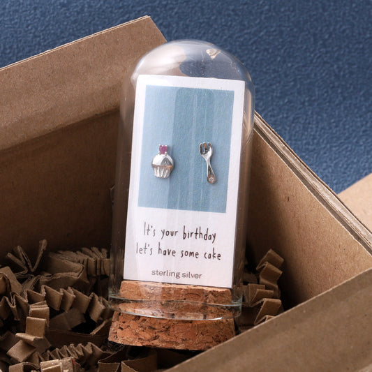TT60075 It's your birthday Cupcake and fork earrings in a bottle
