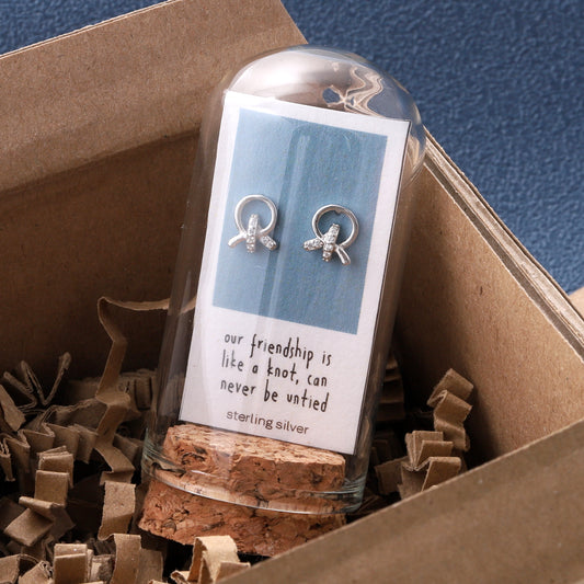 TT60081 Our friendship knot Crystal knot earrings in a bottle