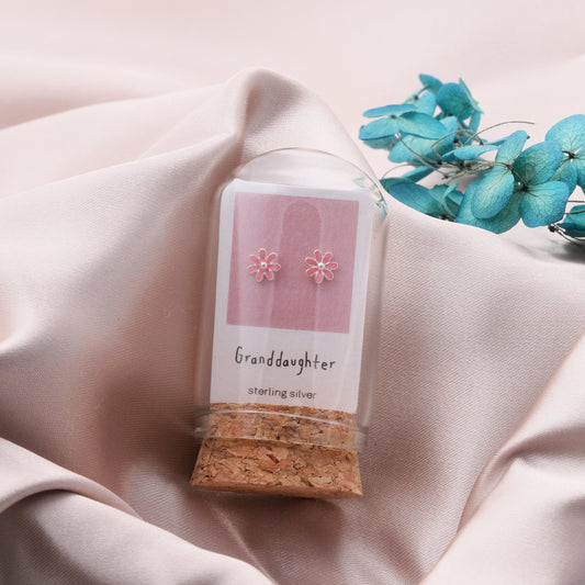 TT50025 Granddaughter blessing flower earrings/ pink