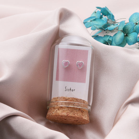 TT50076 Sister crystal pink heart earrings