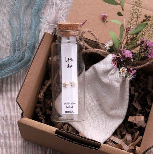 BT059 Message Bottle 'Little Star' Crystal Star Earrings