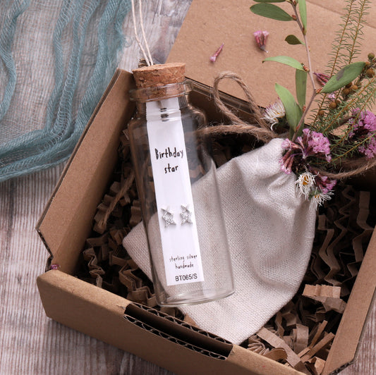 BT065 Message Bottle 'Birthday Star' Stars Earrings
