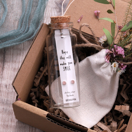 BT066 Message Bottle 'Make You Smile' Smiling Face Earrings