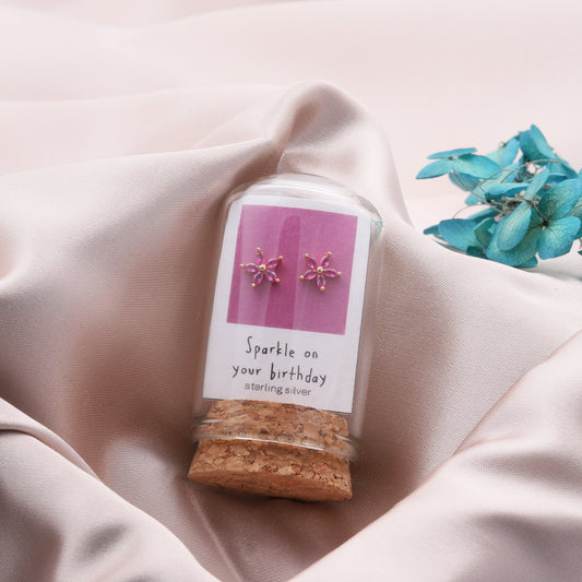 TT50123/124 'Sparkle on your birthday' PINK gem flower earrings S/G