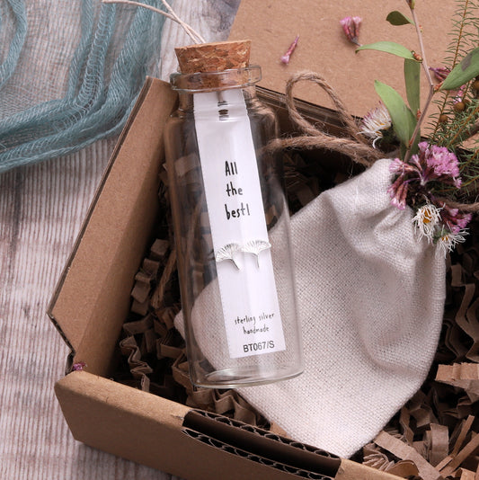 BT067 Message Bottle 'All The Best' Ginkgo Leaf Earrings