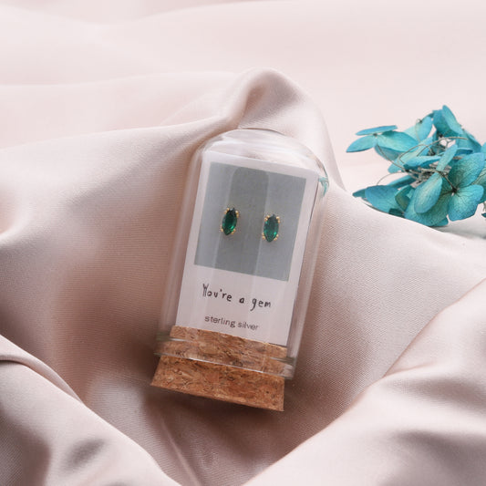 TT50133 'You're a gem' EMERALD GREEN Gem Stone earrings