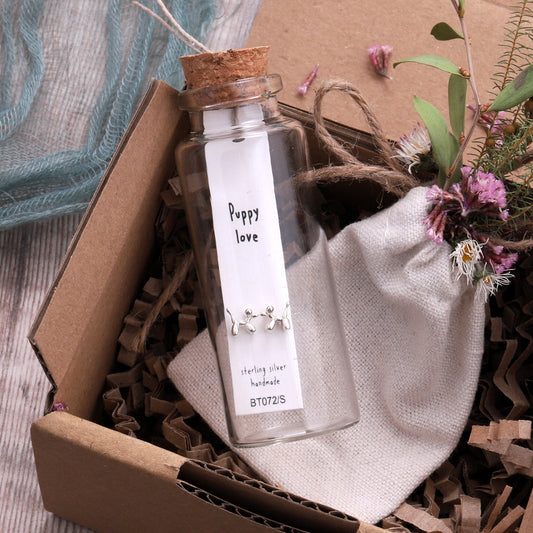 BT072 Message Bottle 'Puppy Love' Balloon Dog Earrings