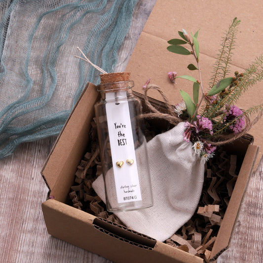 BT074 Message Bottle 'You're The Best' Heart Earrings