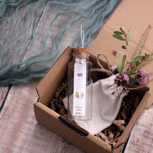 BT081 Message Bottle 'Hope' Feather Sterling Silver Earrings