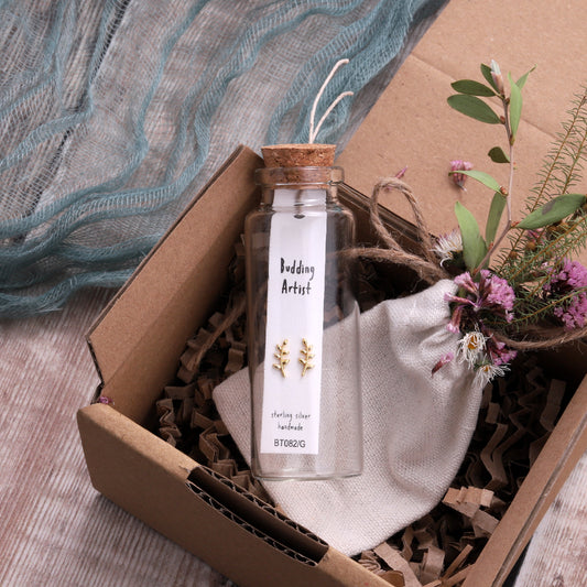 BT082 Message Bottle 'Budding Artist' Leaf Earrings
