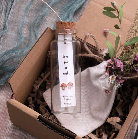 BT087 Message Bottle 'Love You' Mushroom Earrings