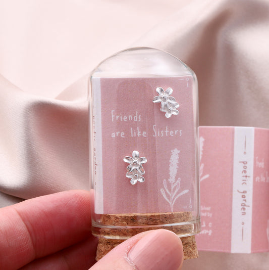 TT55029 "FRIENDS ARE LIKE SISTERS" flower duo sterling silver earrings