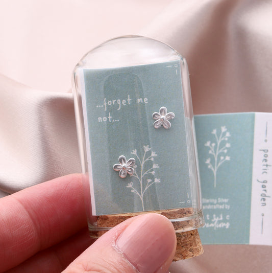 TT55016 Forget-me-not earrings with a quote