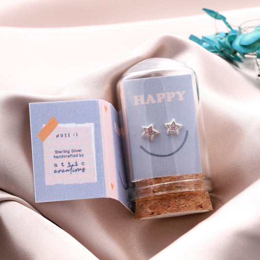 TT57055 LITTLE NOTE HAPPY pink gem star earrings