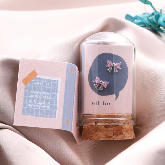 TT57062 LITTLE NOTE Pink Crystal bow earrings