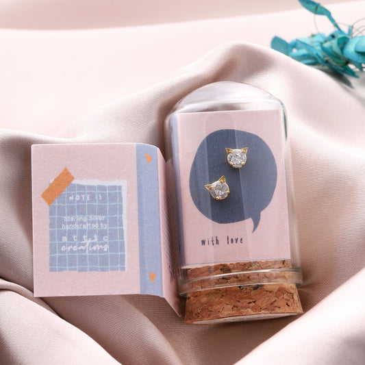 TT57082 LITTLE NOTE Crystal cat earrings GOLD