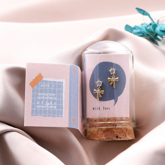 TT57084 LITTLE NOTE Crystal PRETTY bow earrings GOLD