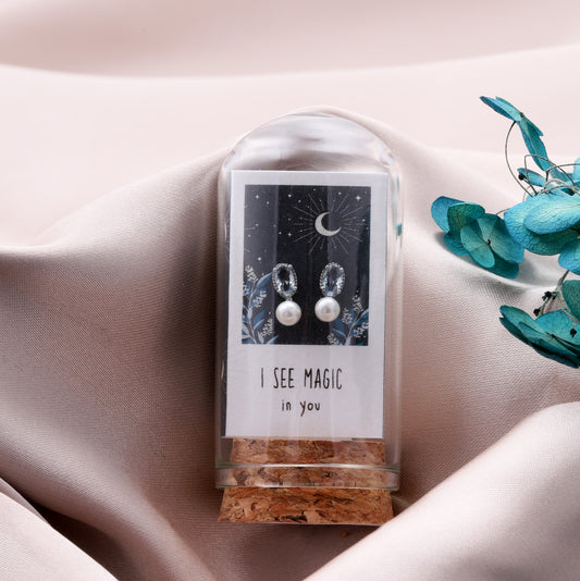 TT64053 'I SEE MAGIC in you' Aquamarine with pearl Earrings