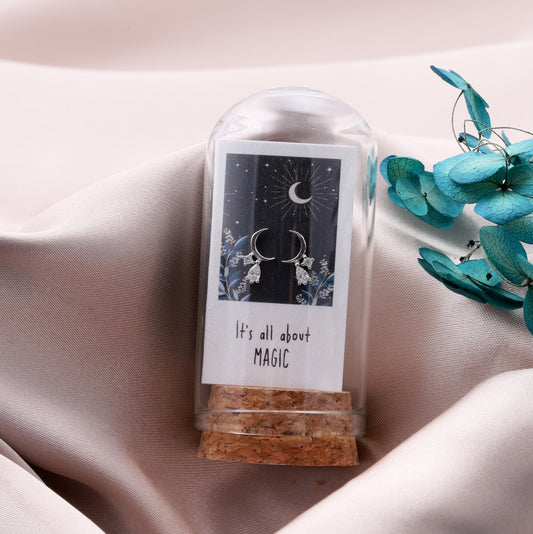 TT64055 'It's all about MAGIC' Crescent Moon Earrings With Crystals