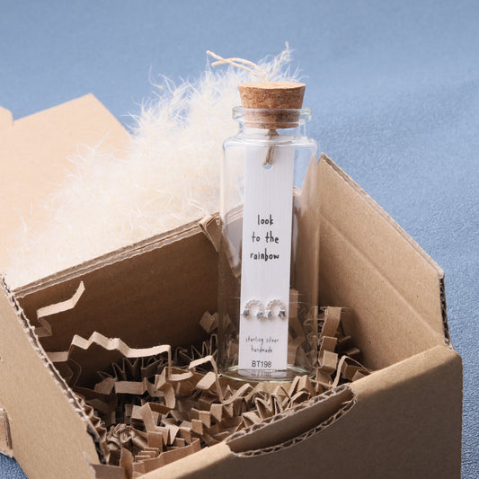 BT198 'Look to the rainbow' Earrings In A Message Bottle Silver