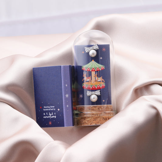 XT030 MERRY-GO-ROUND Crystal & Pearl Bow Earrings