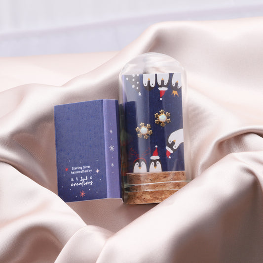 XT028 Opal snowflake earrings (penguin graphic)