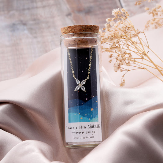 ST3017 LEAVE A LITTLE SPARKLE Four crystal flower necklace